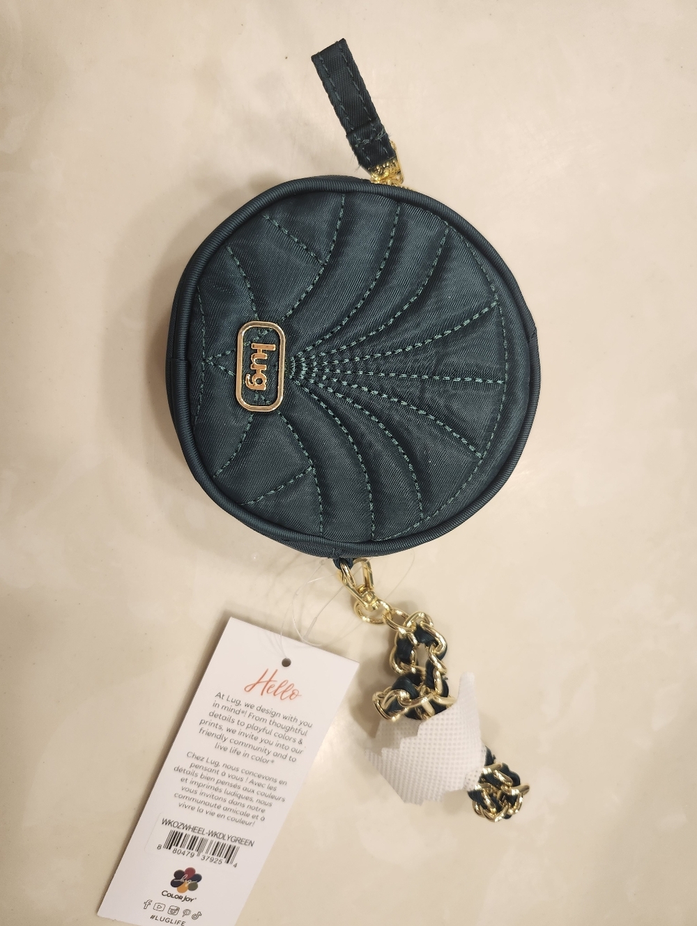 NWT Wicked x Lug Quilted Round Coin Pouch with Gold Chain In Elphaba green - Picture 3 of 5